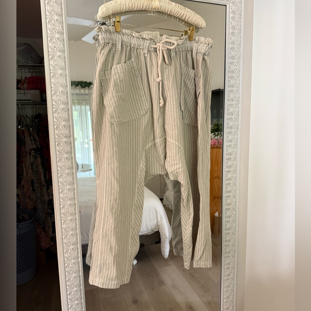 Free People Striped cropped Pants Sky Combo - Picture 2 of 4